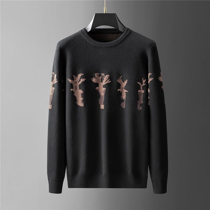 High end antler jacquard round neck sweater for men's autumn and winter new youth leisure Korean version loose pullover sweater alx