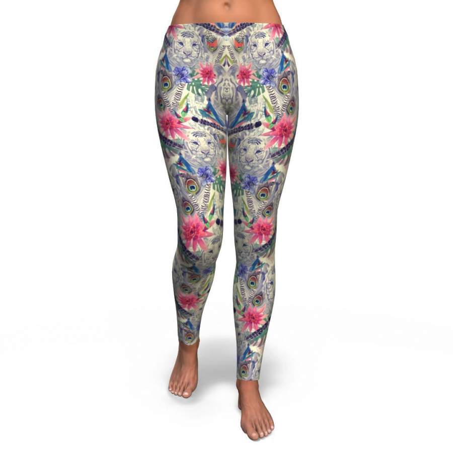 Bohemian White Tiger Pattern Print Pattern Women Leggings