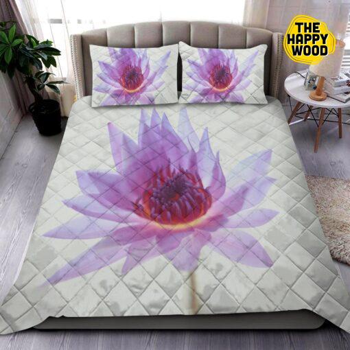 Purple Flower Modern Quilt Bed Set And Pillow Covers