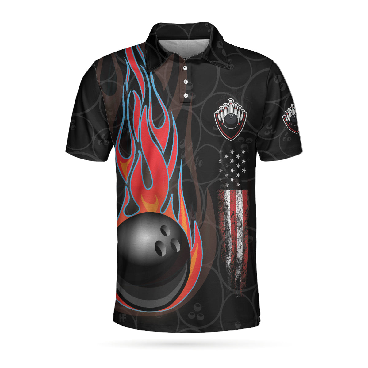 Bowling Team Skull Short Sleeve Custom Polo Shirt, Personalized Skull American Flag Polo Shirt, Bowling Shirt For Men Coolspod