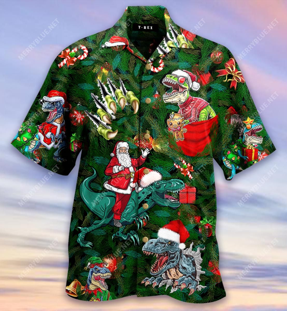 Tree Rex Dinosaur Xmas Aloha Hawaiian Shirt Colorful Short Sleeve Summer Beach Casual Shirt For Men And Women