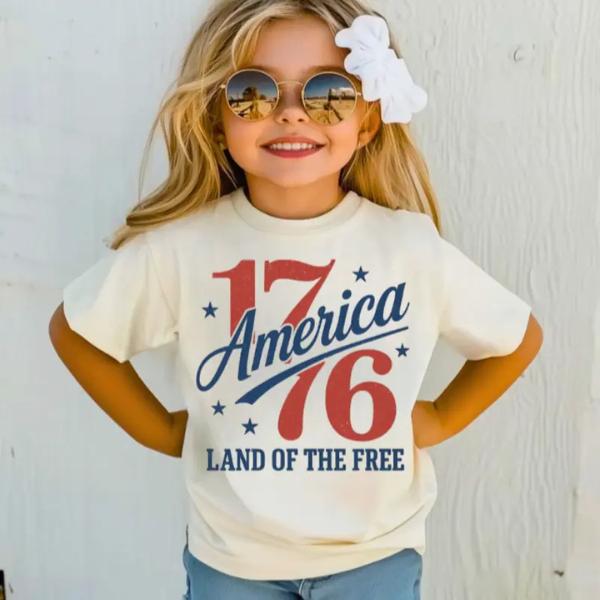 Youth and adult Youth 4th of July Shirt, 1776 America Land of the Free ndependence Day Shirt Graphic Casual Cotton Lightweight Shirt, kids clothing, birthday gift, summer tee, Family trip, holiday outfit