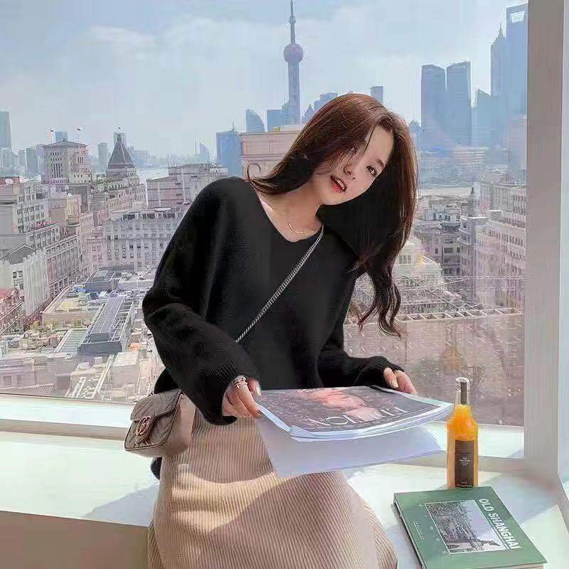 Womens Sweaters V Neck Fashion Cashmere Kawaii Pullover Cute Korean Style Tops Knitted Ladies Sweater Pink Winter 2022 Trend New alx