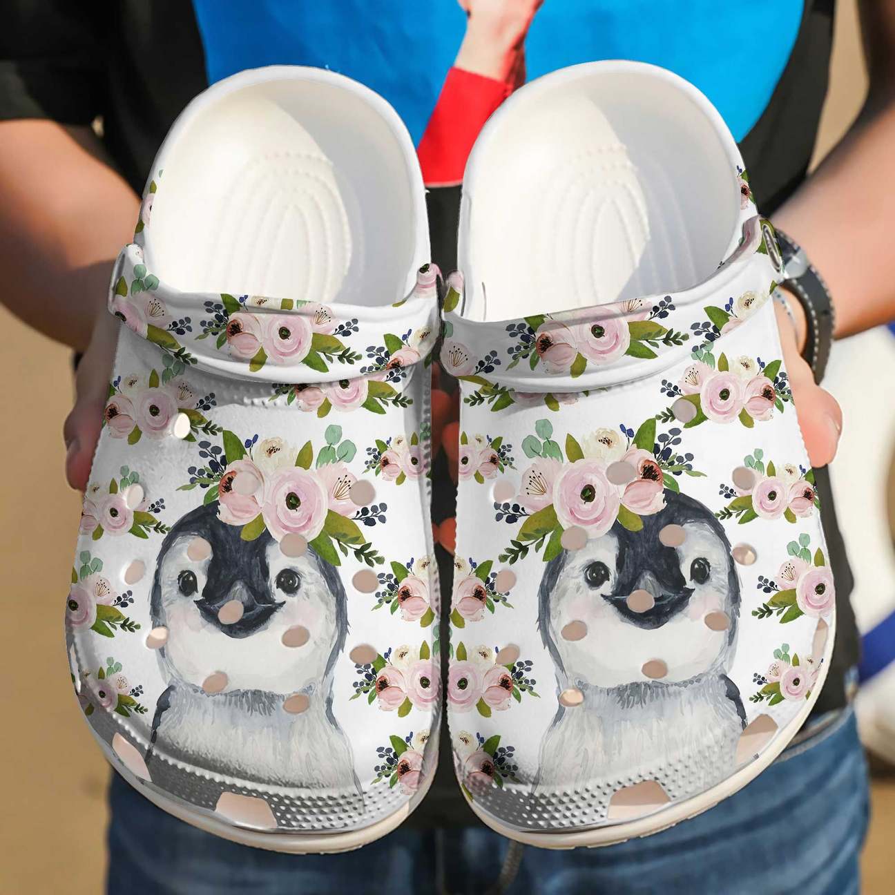 Penguin Personalized Clog, Custom Name, Text Penguin N Flower, Fashion Style For Women, Men, Kid, Print 3D