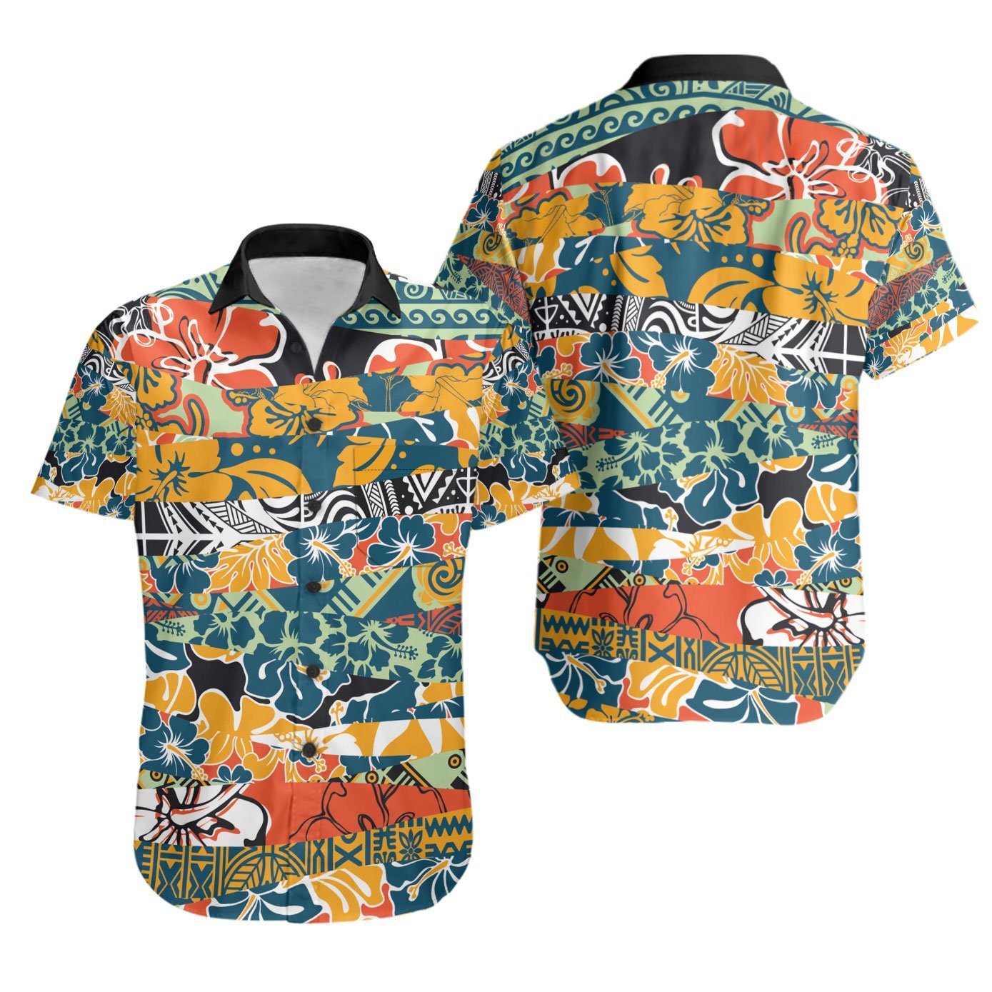 Polynesian Shirt – Colorful Hibiscus Flowers Pattern – BN20