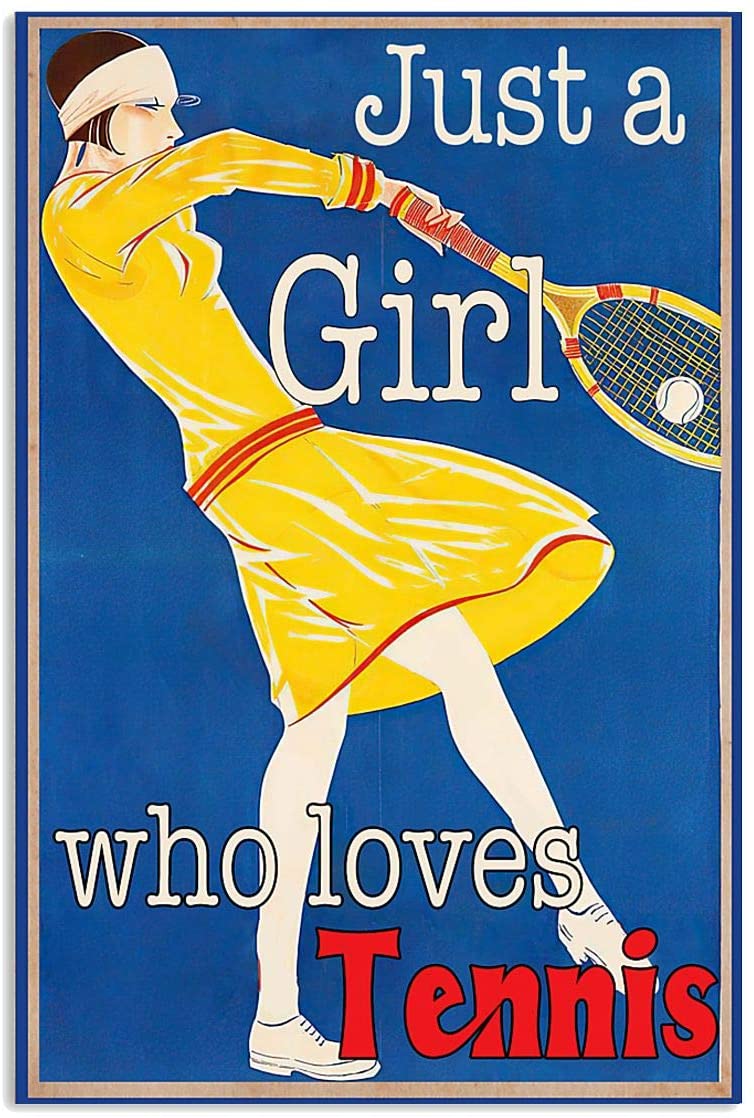 Vintage Girl Playing Tennis – Just A Girl Who Loves Tennis Poster Art Print      Home Decor Gift For Men Women Family Friend On Birthday Xmas