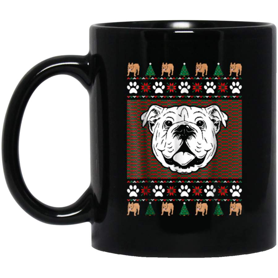 Bulldog Ugly Christmas Sweater  11 oz 15 oz Mug Black