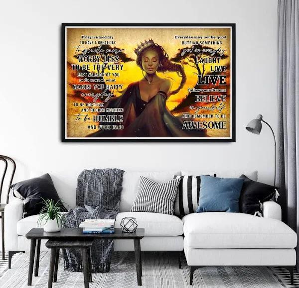 Black Queen Today Is A Good Day Canvas, Black Women Poster Print, Black Pride Wall Art, Afro Queen Home Decor, Black Girl Magic, Afro Women