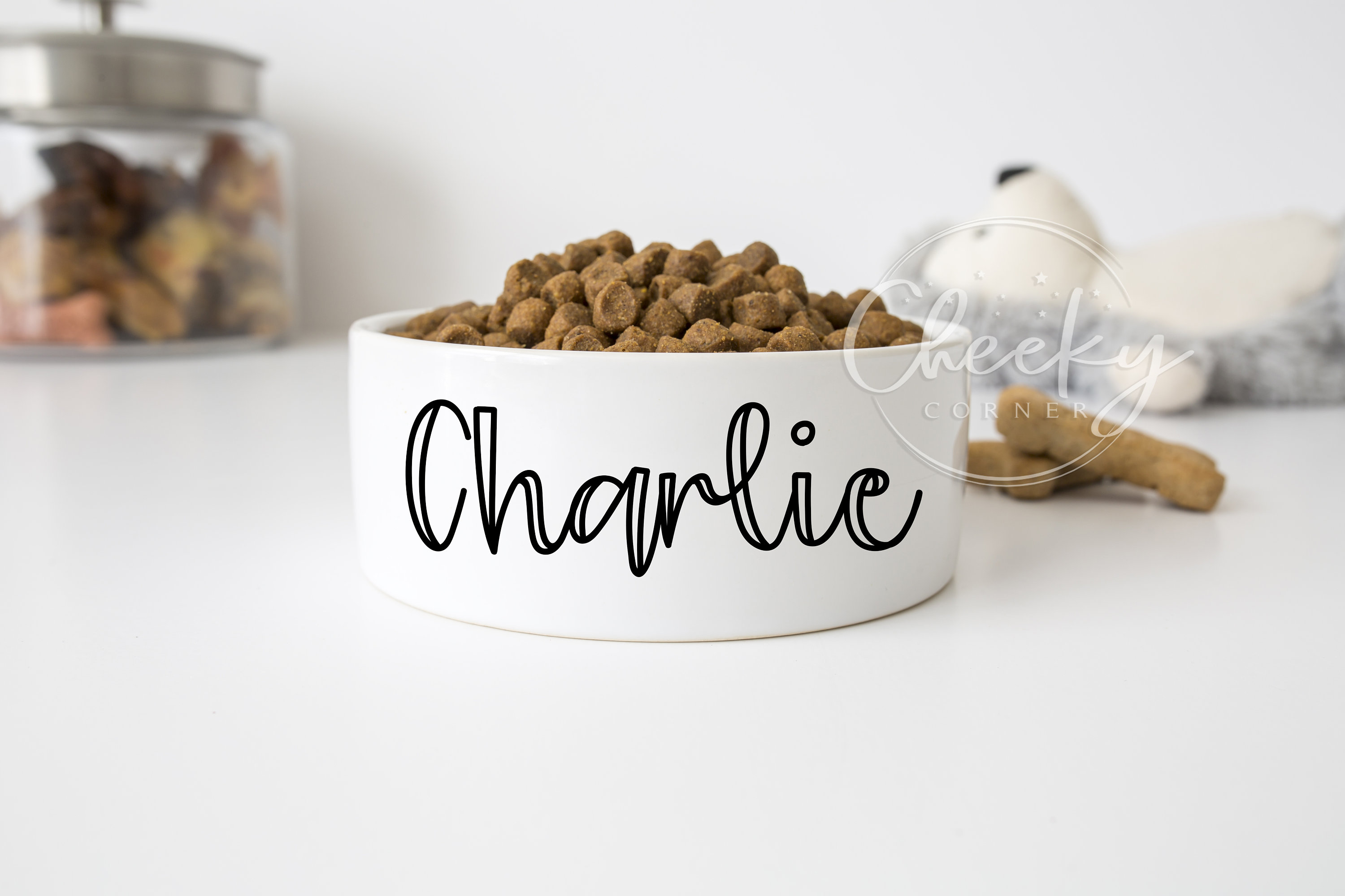 Personalized Dog Bowl Cat Pet Bowl with Name Gift for Pet Food Bowl Water Bowl Small Cat Bowls Ceramic 6″ or 7″ White 1