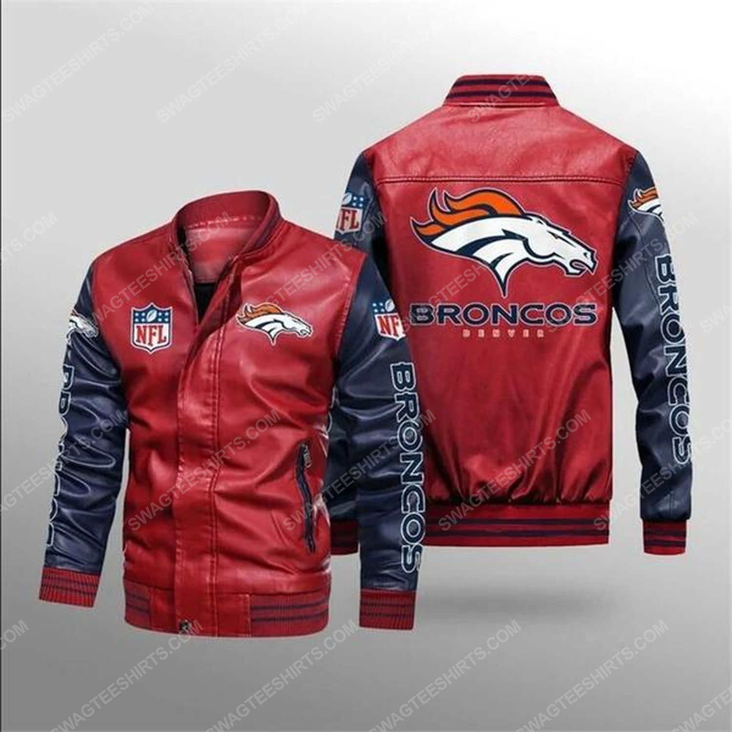 [Special Edition] Denver Broncos All Over Print Leather Bomber Jacket – Maria