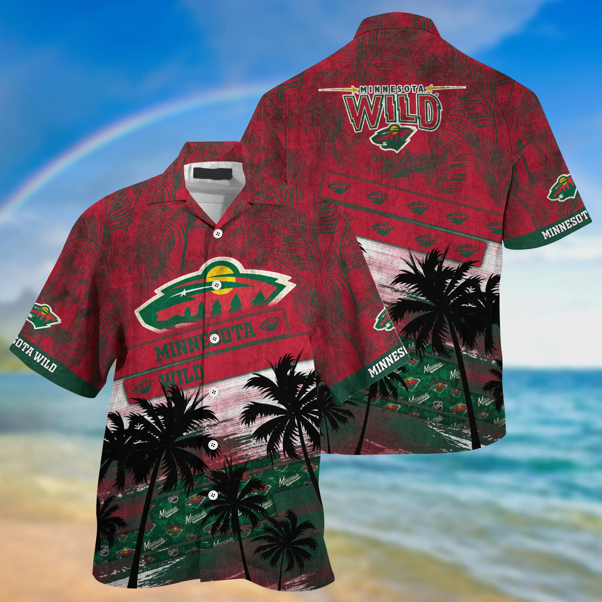 Minnesota Wild Nhl Palm Tree Pattern Hawaii Shirt For Sports Fans Unisex Sport Hawaii Shirt