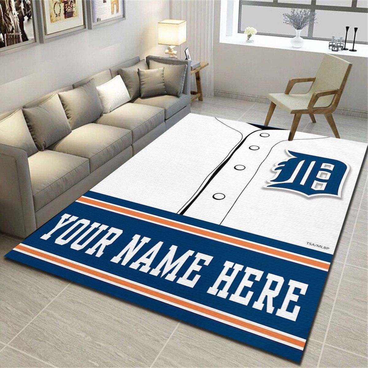 Detroit Tigers Personalized Area Rugs, Team Living Room Carpet, Customized Floor Mat