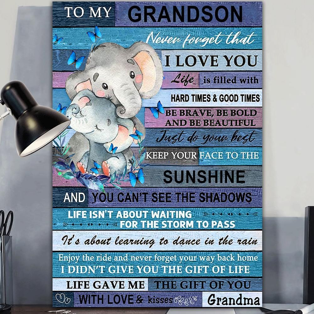 Loving Elephant Grandson Canvas Poster Wall Art, Poster Print, Canvas Print Wall Decor