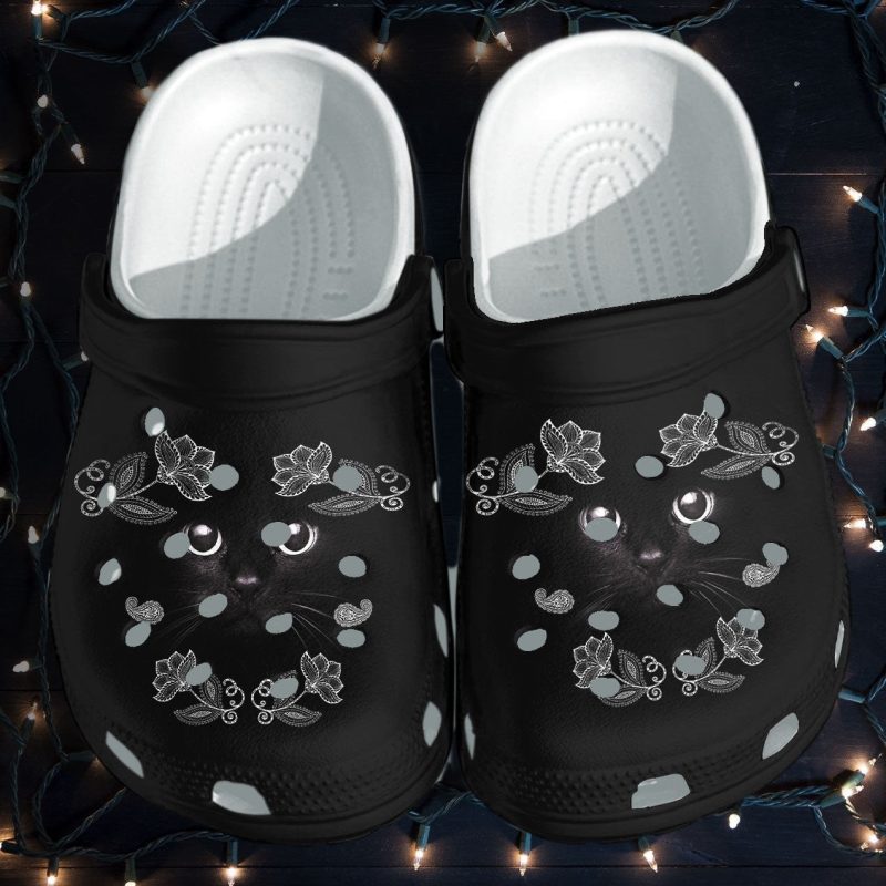 Black Cat Face Cute Croc Shoes – Cute Cat Crocbland Clog Gifts For Women