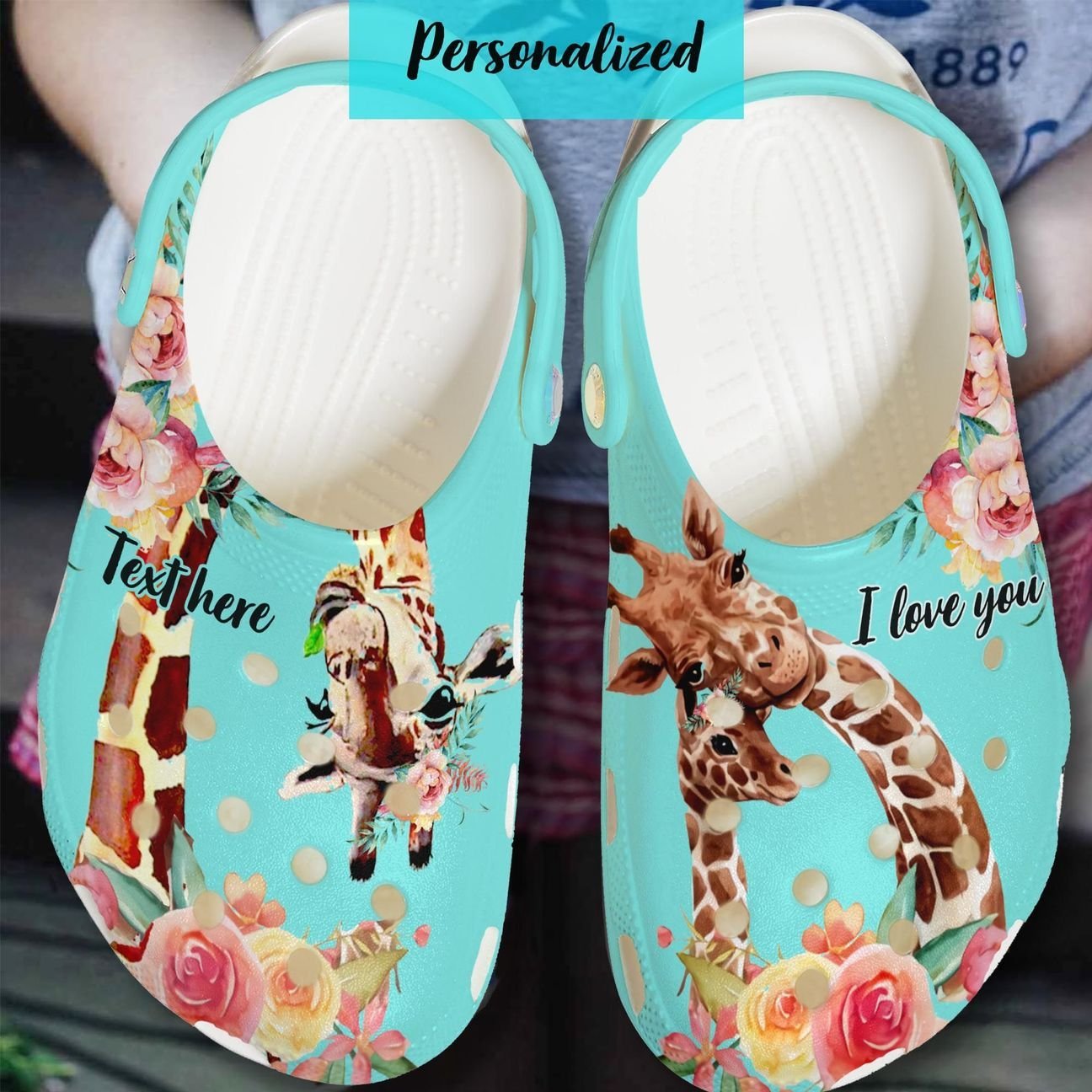 Giraffe Personalized Clog, Custom Name, Text, Color, Number Fashion Style For Women, Men, Kid, Print 3D I Love You Mom Daughter Gift