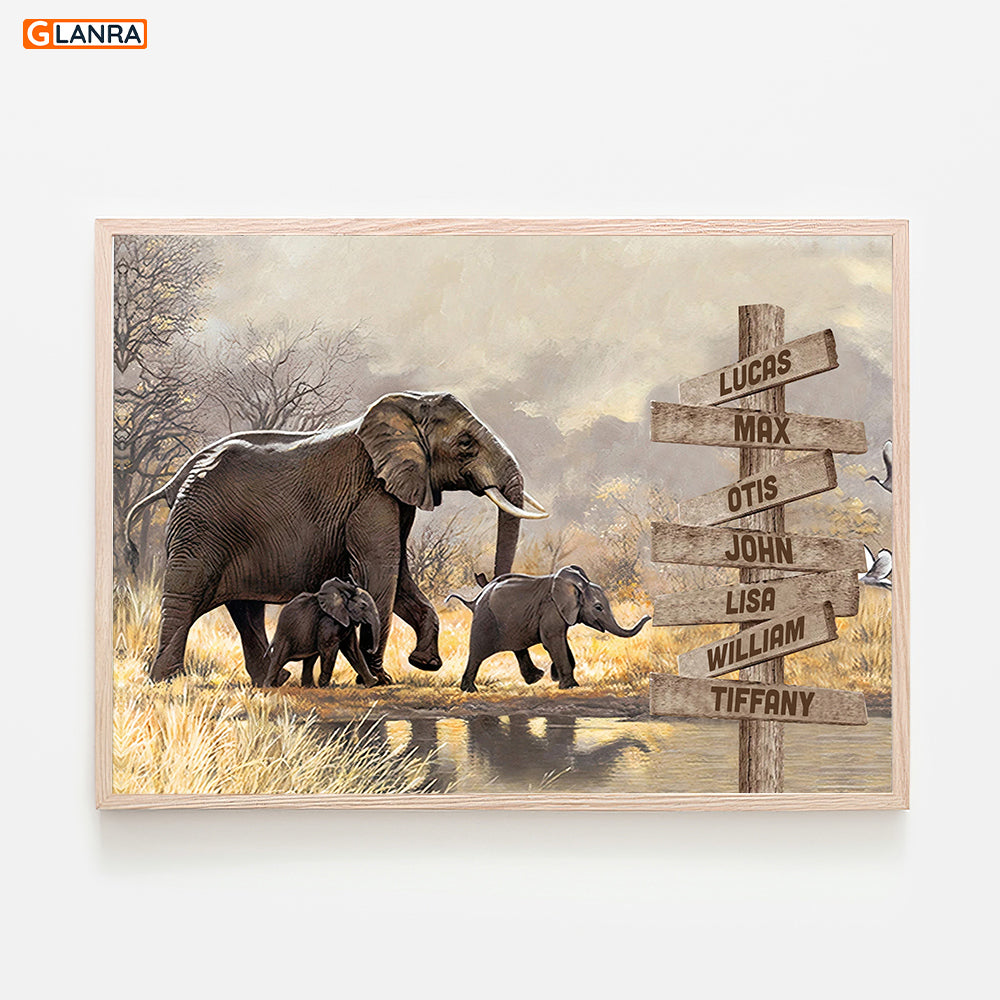 Personalized Poster For Family Elephants Multi Names