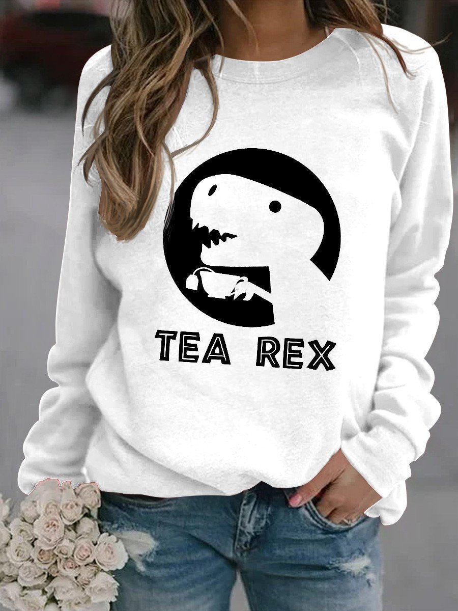 Women’S Tea Rex Dinosaur Graphic Long Sleeve Sweatshirt