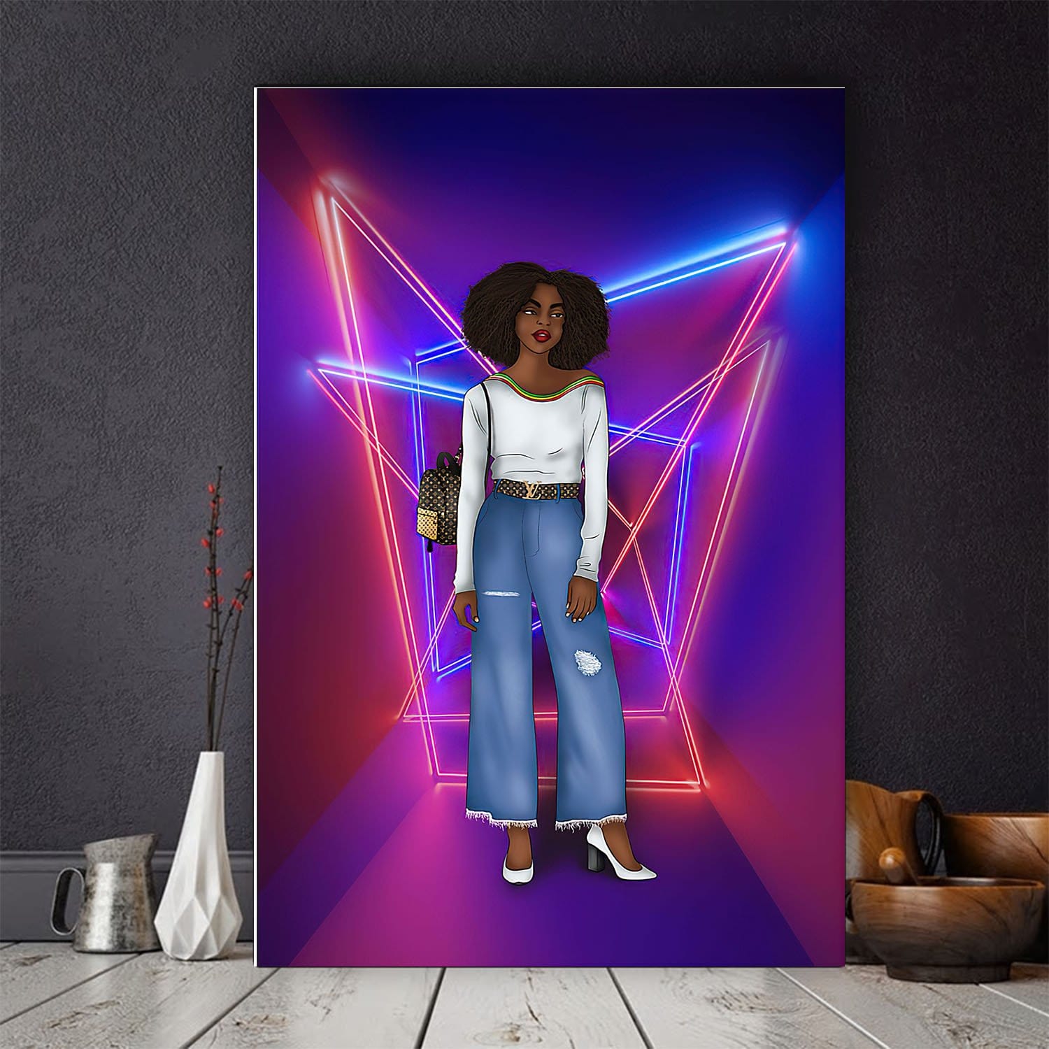 African Poster Paintings Freestyle Afro Girl Black African Wall Art
