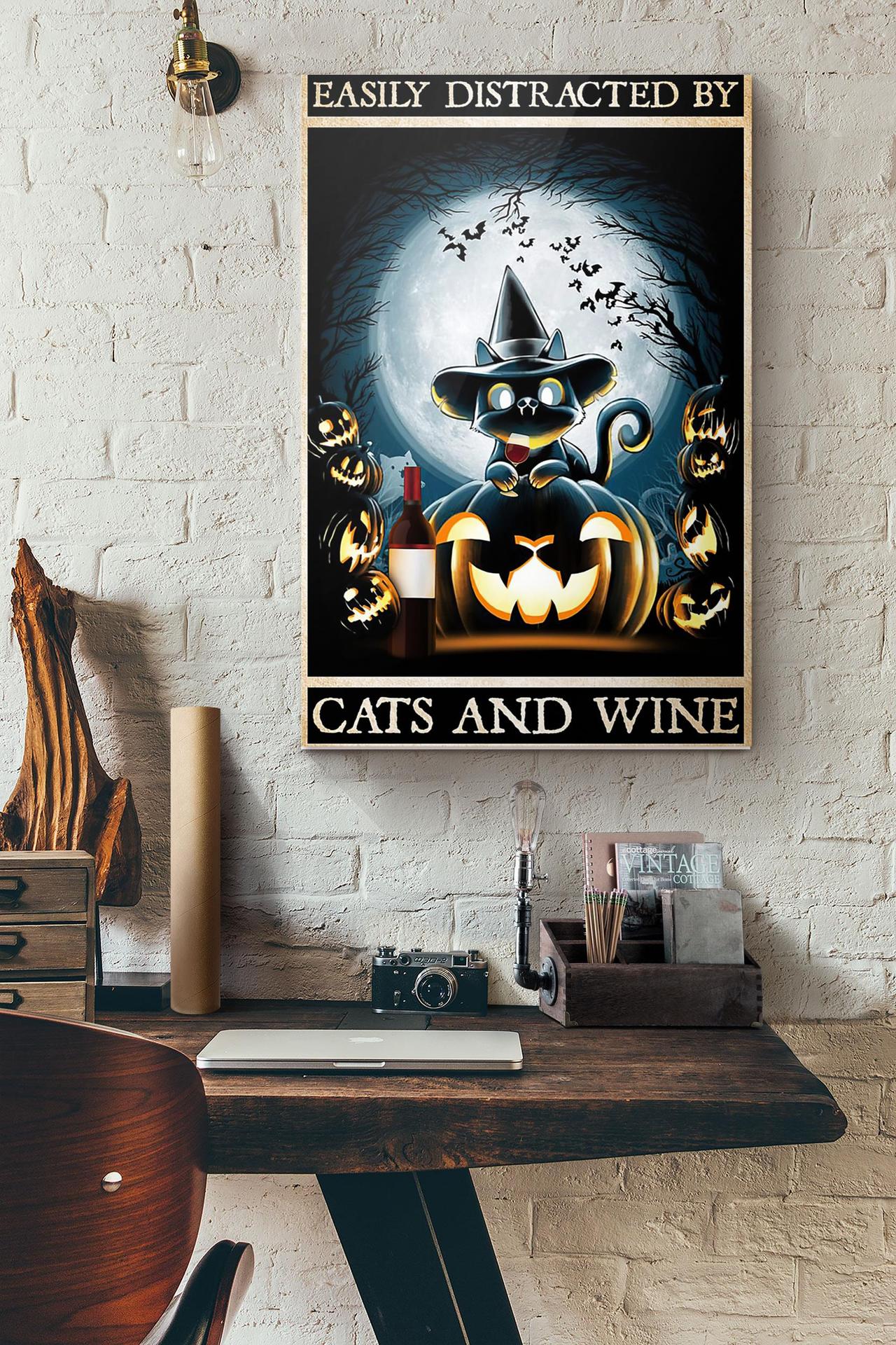 Halloween Easily Distracted By Cats And Wine Canvas And Poster, Canvas Prints, My Poster Wall, Canvas Wall Art, Wall Decor Visual Art