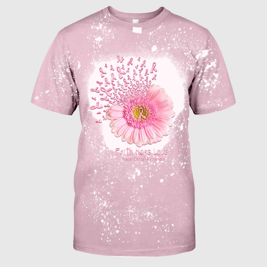 Faith Hope Love – Breast Cancer Awareness Handmade Bleached Shirts