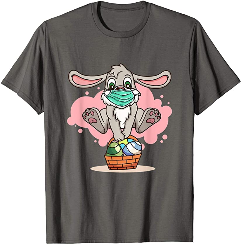 Bunny With Easter Egg Basket & Face Mask for Boys Girls Kids T-Shirt