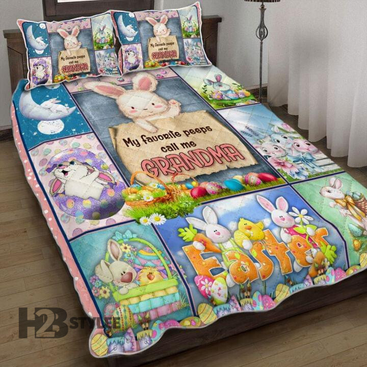 My Favorite Peeps Call Me Grandma Bunny Easter Quilt Bedding Set