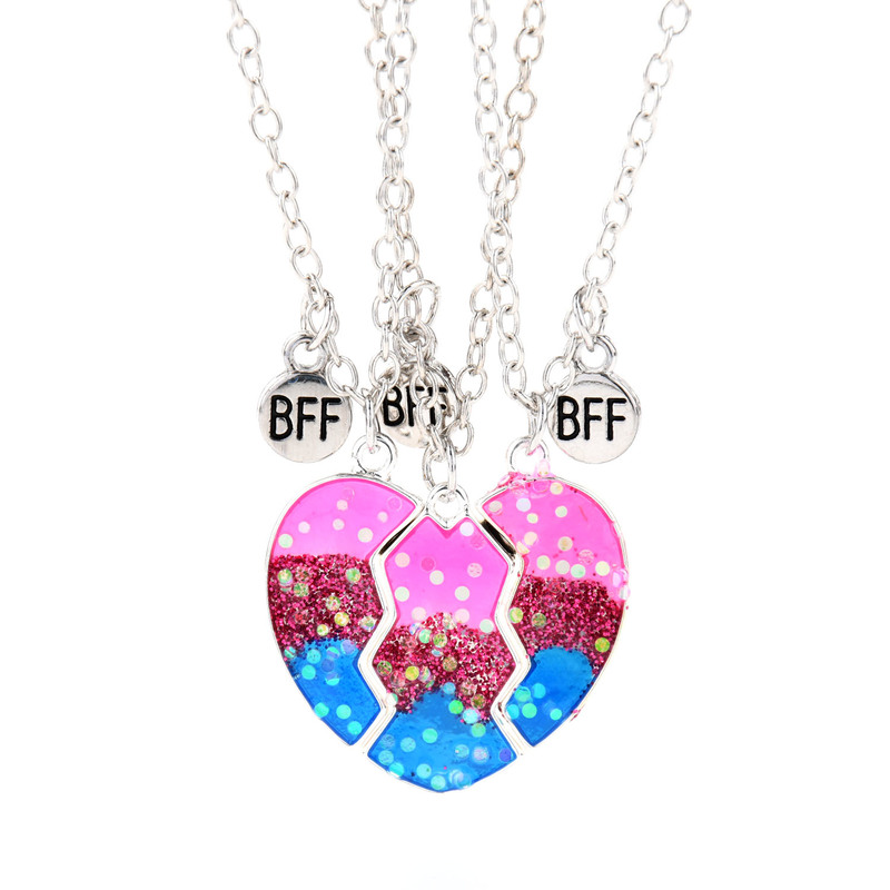 Lovecryst 3pcs/set Heart Broken Dripping Oil Dolphin Magnet Stitching Best Friend Necklace for Kids Girls BFF Friendship Gifts alx