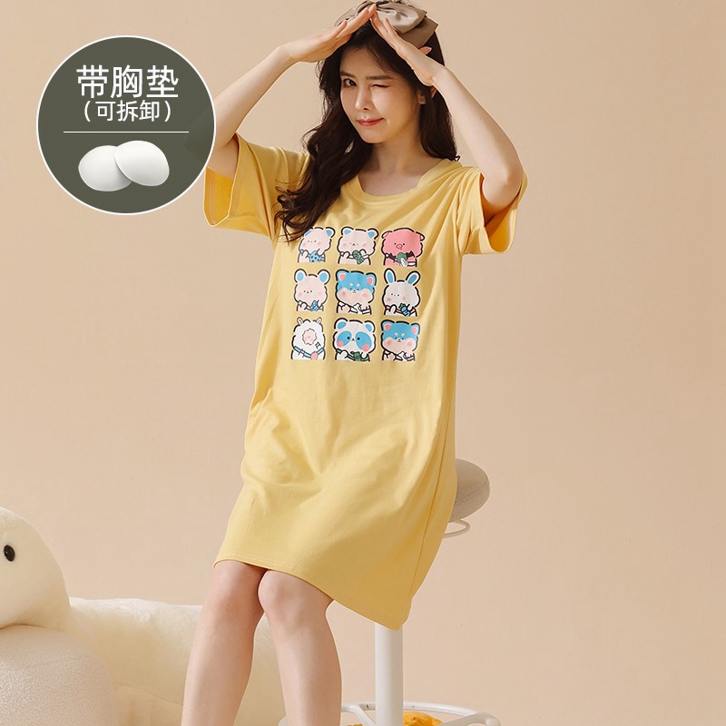 2022 Summer Plus Size Short Sleeve Cotton Nightgowns for Women Korean Cute Cartoon Sleepwear Night Dress Nightdress Home Nighty alx