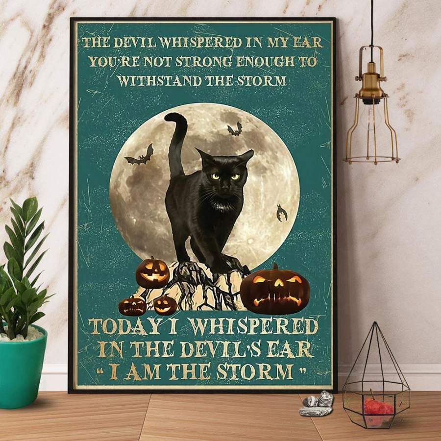 Pumpkin black cat i am the storm halloween poster no frame/ wrapped canvas wall decor full size