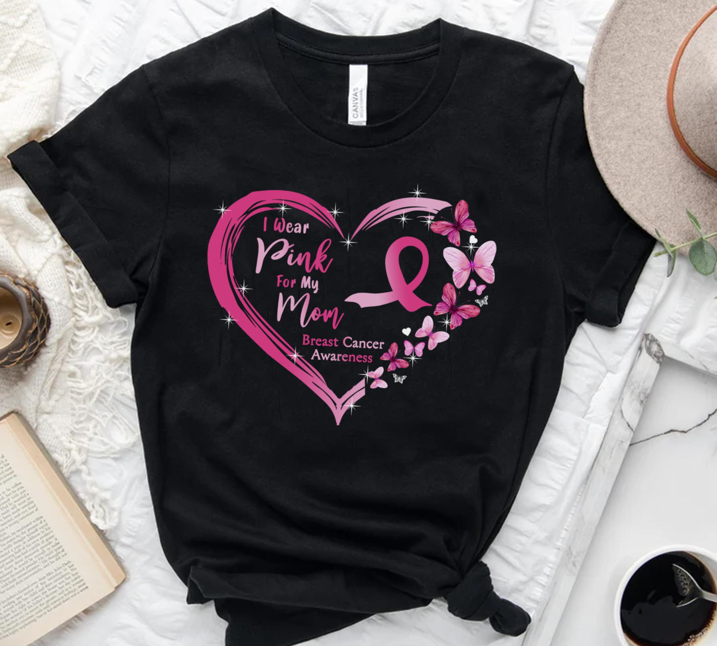 Personalized Breast Cancer Awareness T-Shirt For Girl Women Butterflies Pink Heart Ribbon Shirt For Cancer Support