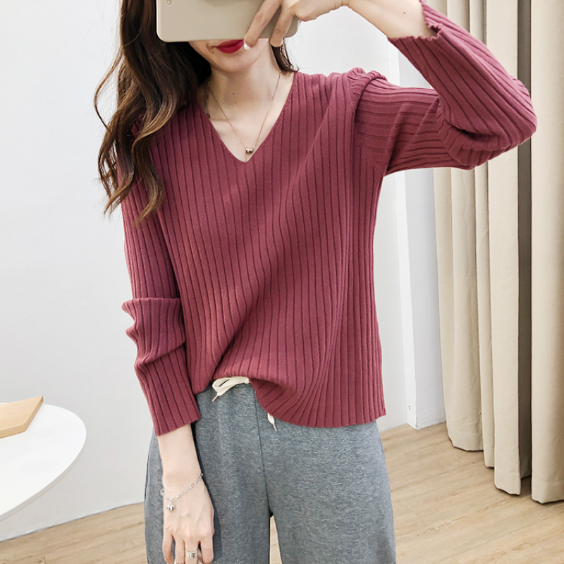 Sweaters Autumn V-neck Pullover Sweater Knitted Warm Women Loose Long Sleeve Tops Winter Jumper Bottom Office Wool Sweater 23823 alx