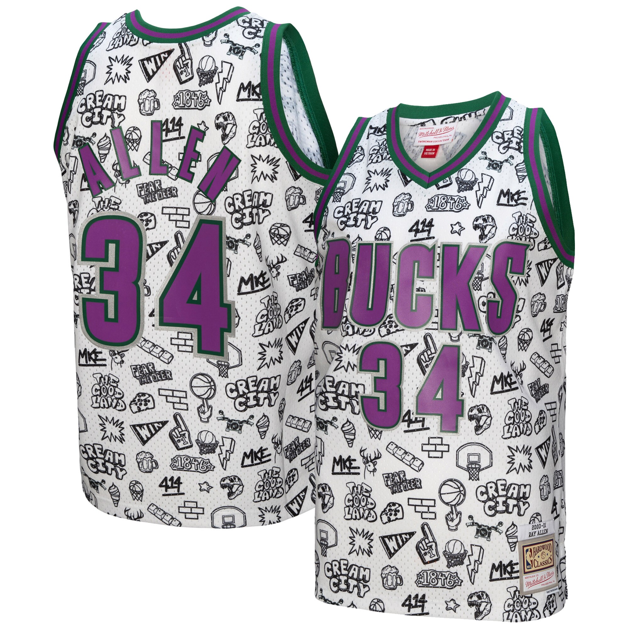 Ray Allen Milwaukee Bucks Mitchell & Ness 2000/01 Swingman Jersey – White