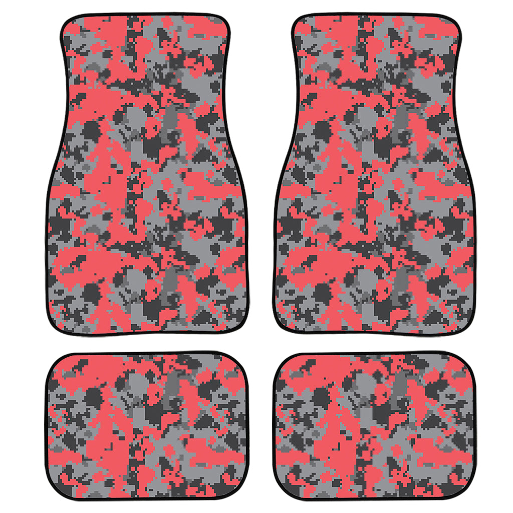 Red And Grey Digital Camo Pattern Print Front And Back Car Floor Mats, Front Car Mat