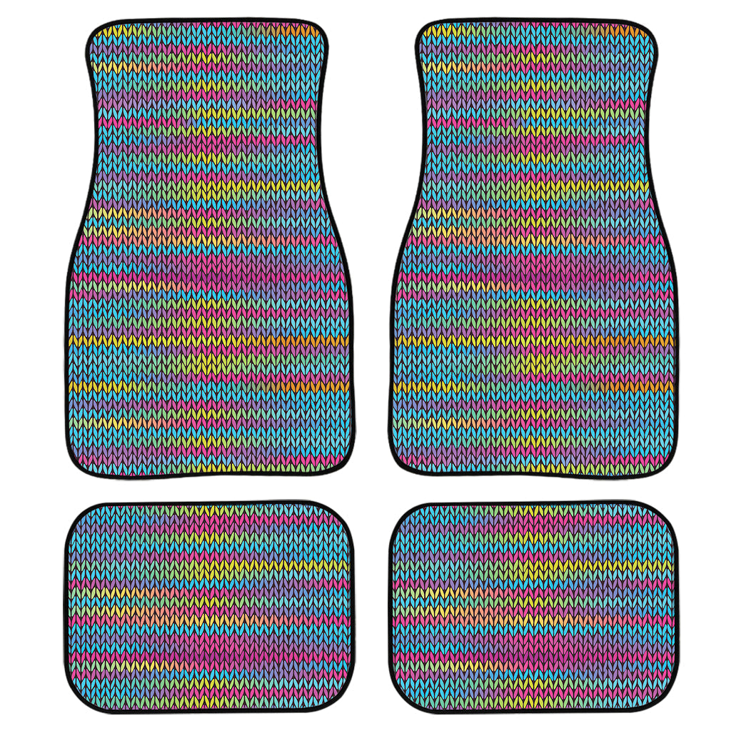 Colorful Knitted Pattern Print Front And Back Car Floor Mats, Front Car Mat