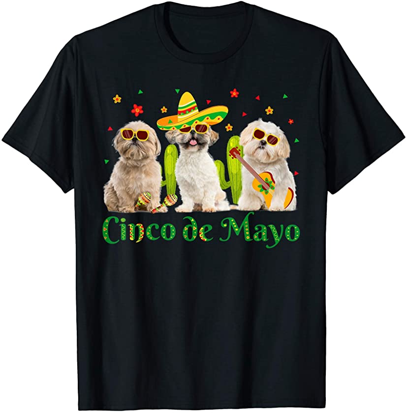 Three Shih Tzu Cinco De Mayo Mexican Sombrero Hat Mens T-Shirt