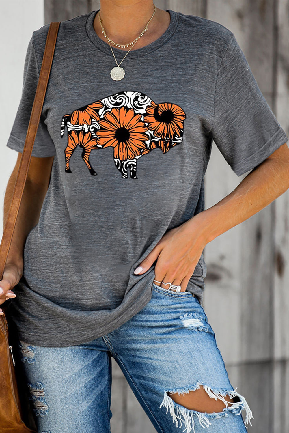 Western Floral Animal Print Short Sleeve Graphic Tee