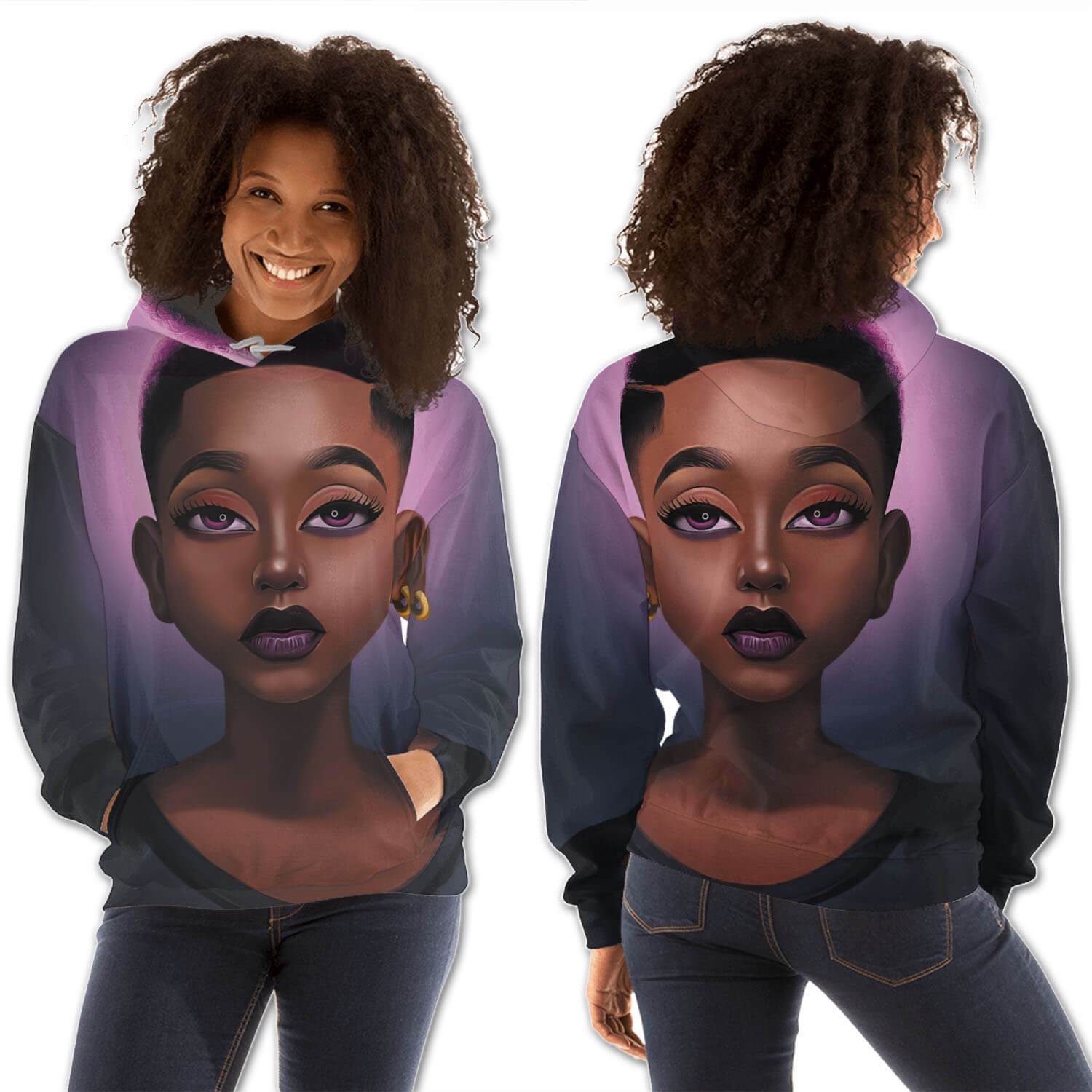 African American Hoodies Beautiful Black American Woman All Over Print Womens Hooded Sweatshirt Afrocentric Clothing BPS09881