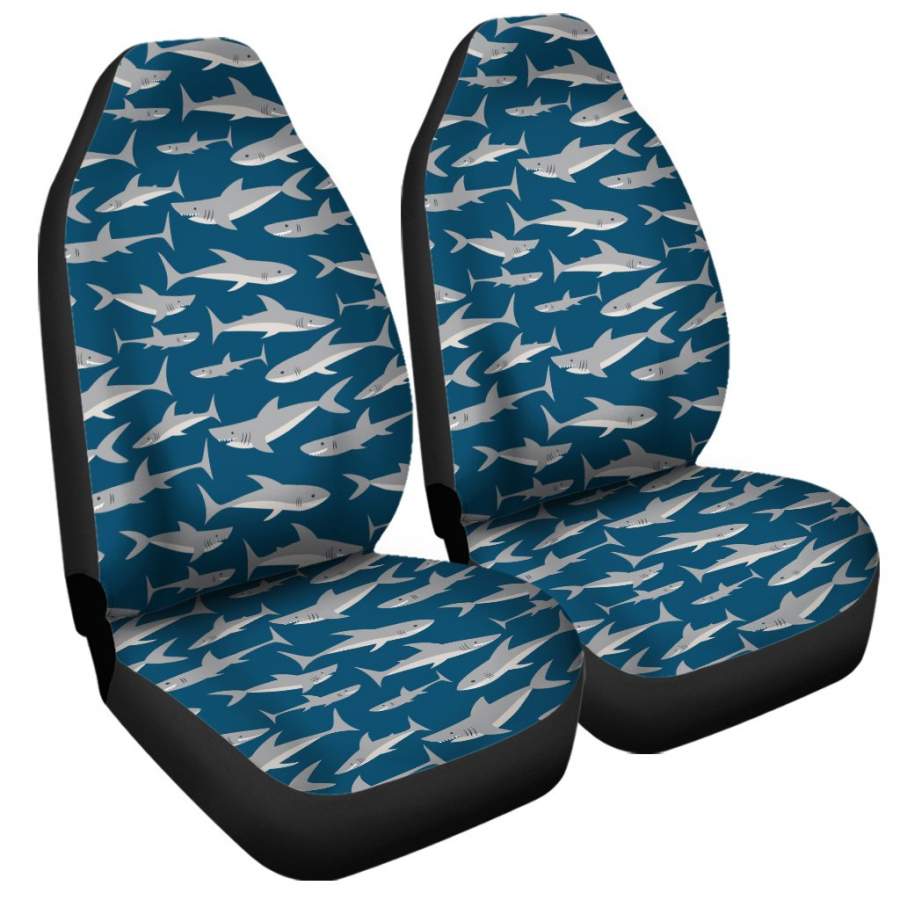 White Shark Pattern Print Universal Fit Car Seat Covers