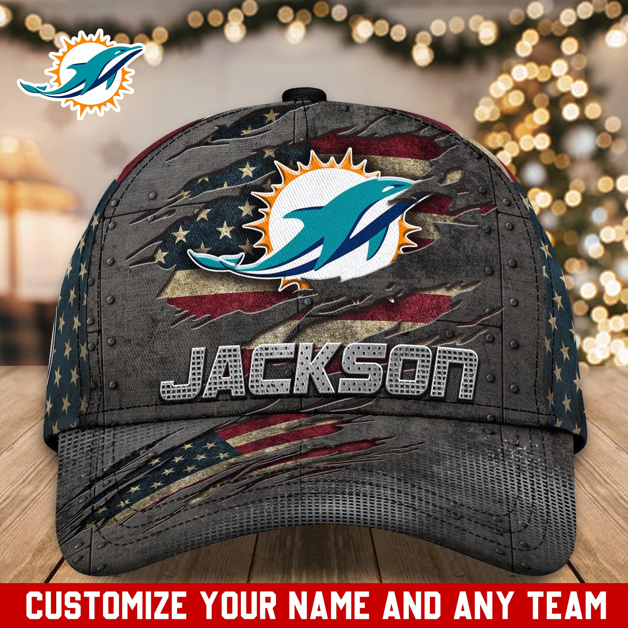 Miami Dolphins Custom Name Classic, Baseball Caps T-44850