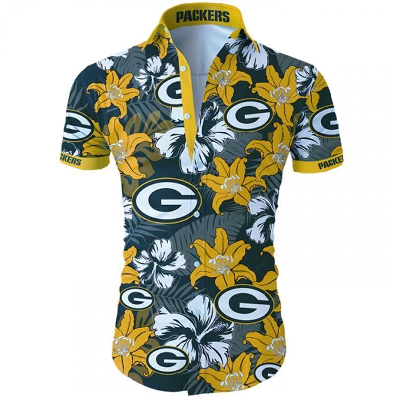 Beach Shirt Green Bay Packers Hawaiian Shirt Tropical Flower Short Sleeve Slim Fit Body