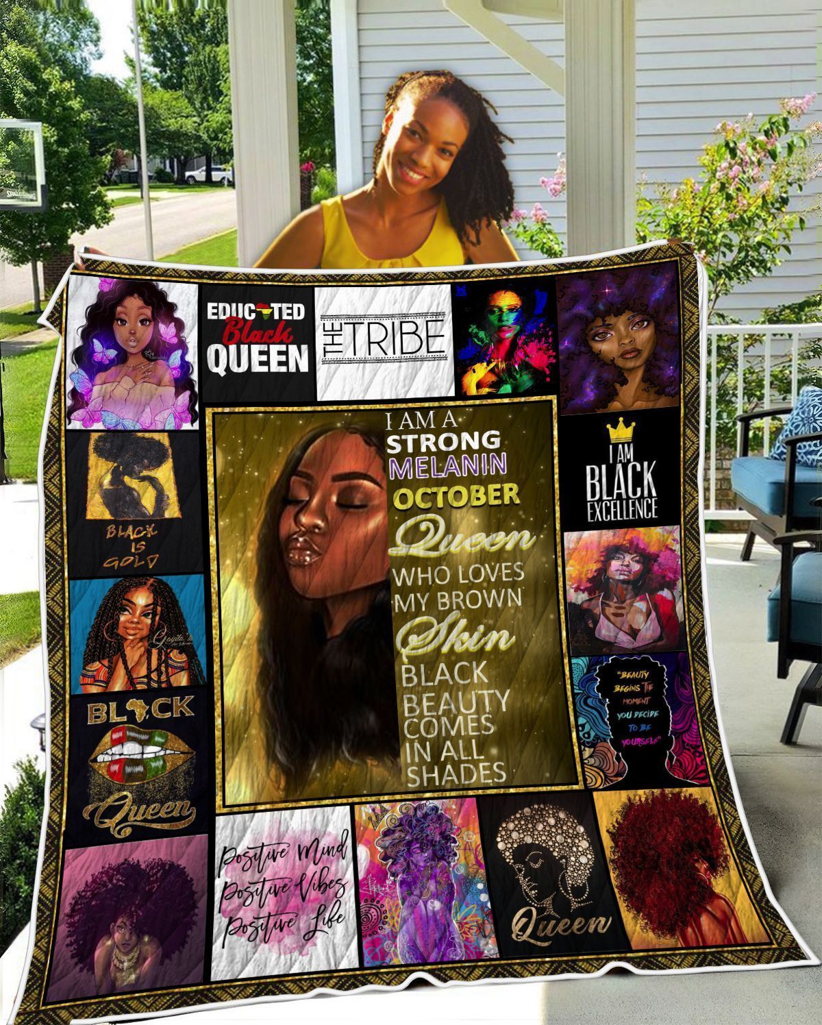 I Am A Strong Melanin October Black Queen Quilt Blanket