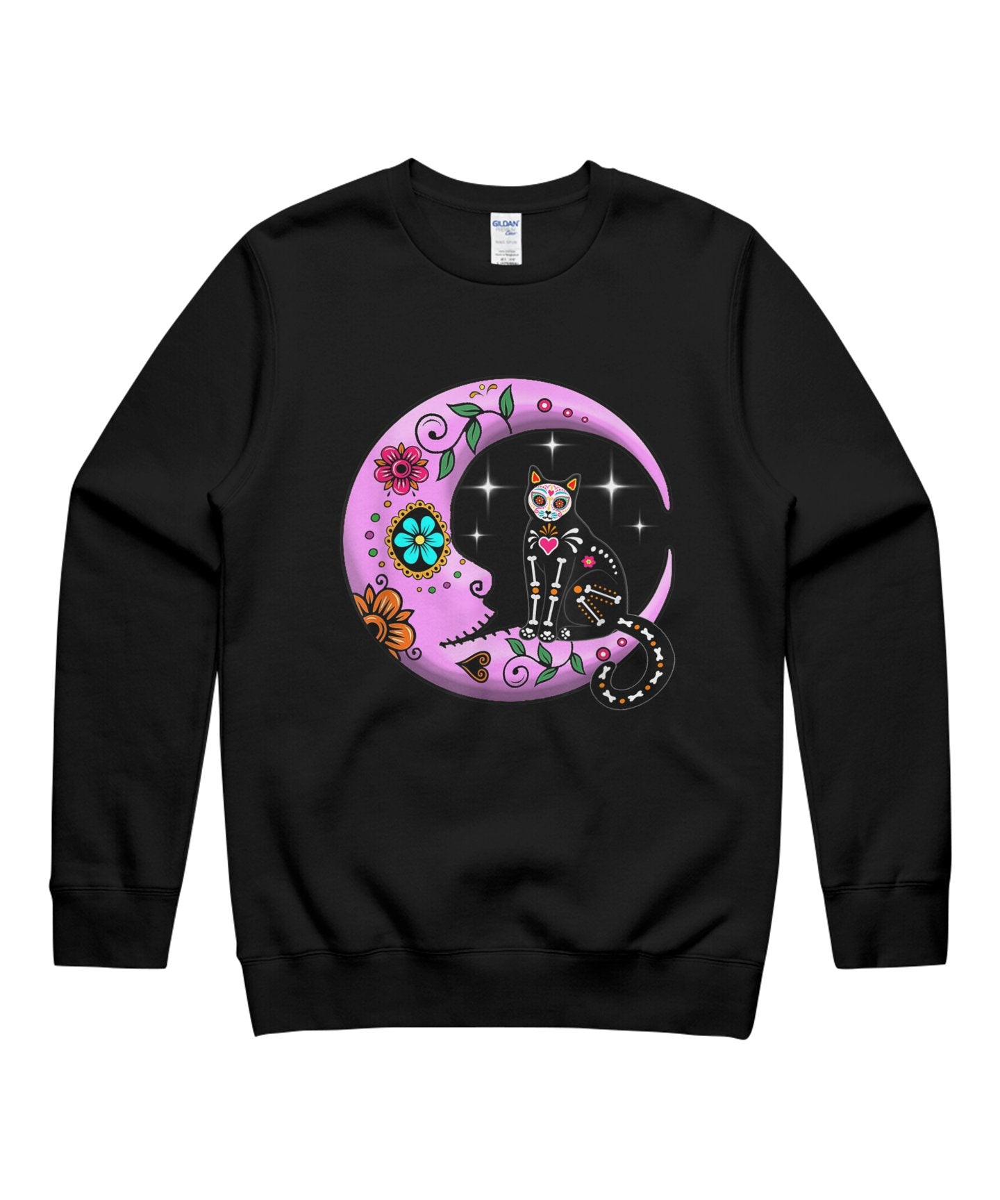 Sugar Skull Cat & Moon Funny Dia De Los Muertos Day Of Dead T-Shirt Halloween T-Shirt Unisex Crewneck Sweatshirt