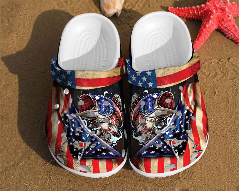 Fishing America Flag Independence Us Day Gift 4Th Of July Crocband Clogs