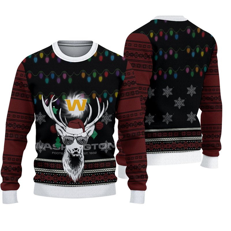 Washington Commanders Deer Funny Gift For Fan Ugly Wool Sweater Christmas