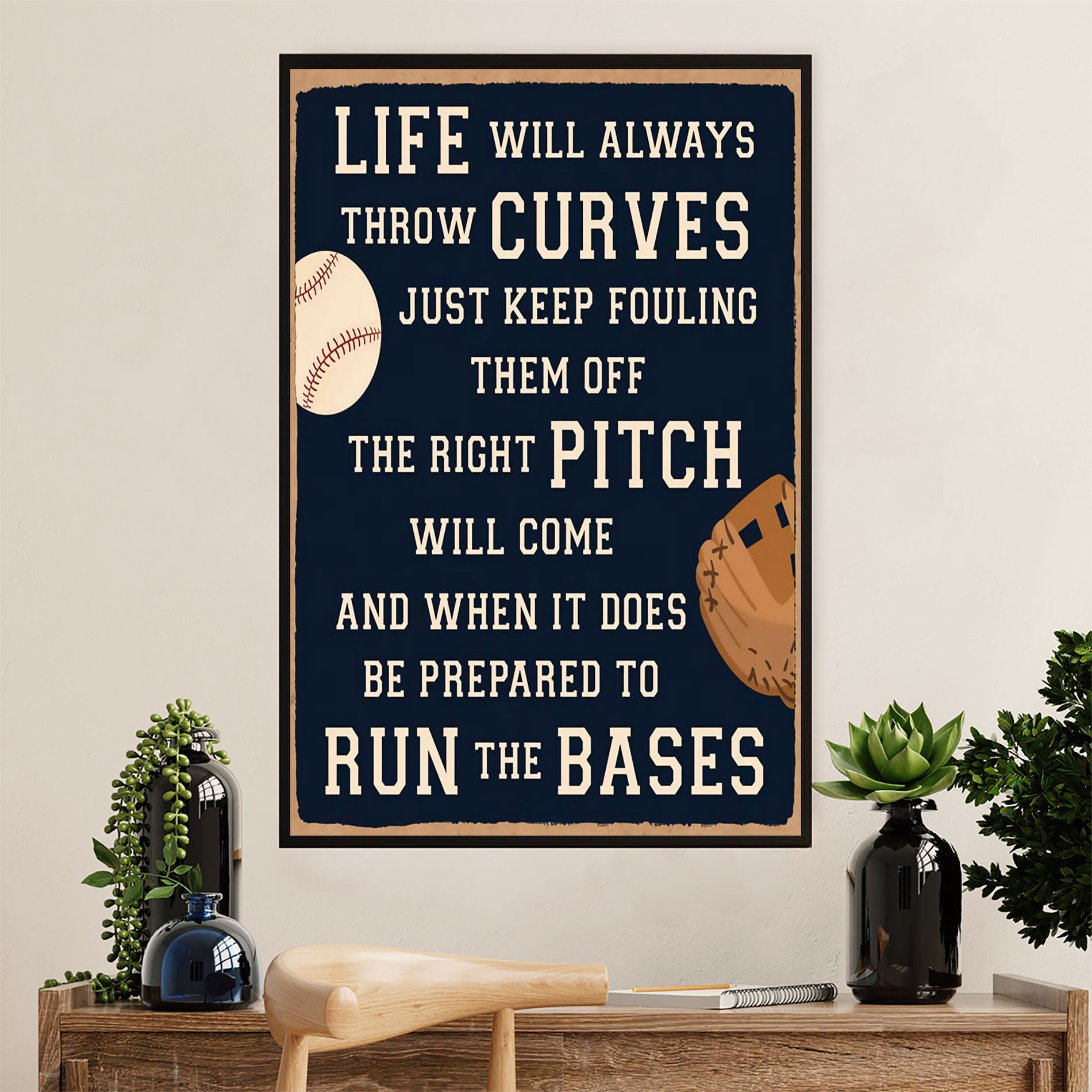 Baseball Poster Prints Wall Art | Run The Bases | Home Décor Gift For Baseball Player