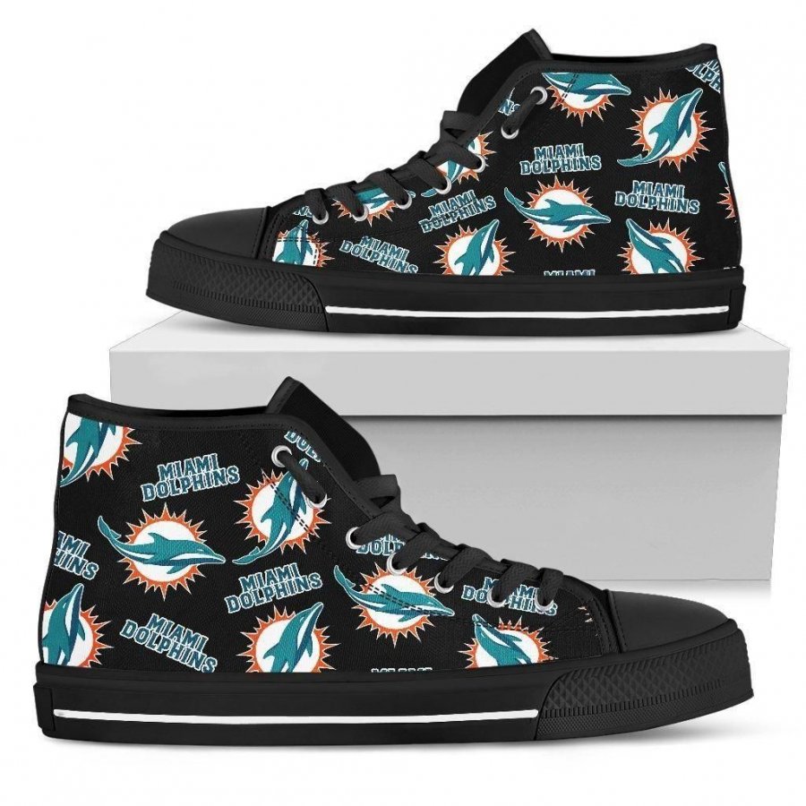 Script Logo Pattern Miami Dolphins High Top Shoes #594