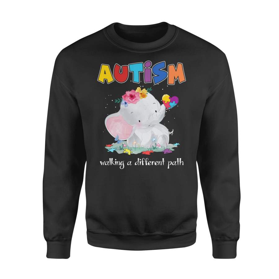 Autism Elephant Walking A Different Path Puzzle Heart Gift – Standard Fleece Sweatshirt