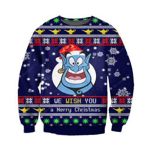 Unifinz Dn Chrsitmas Ugly Sweater Genie We Wish You A Merry Christmas Blue Sweater 2022