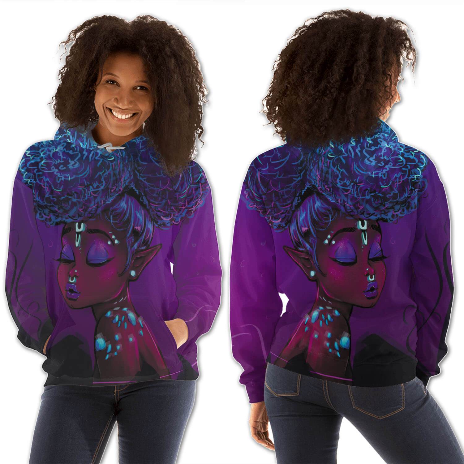 African American Hoodies Cute Afro American Woman All Over Print Womens Hooded Sweatshirt Afrocentric Clothing BPS09370