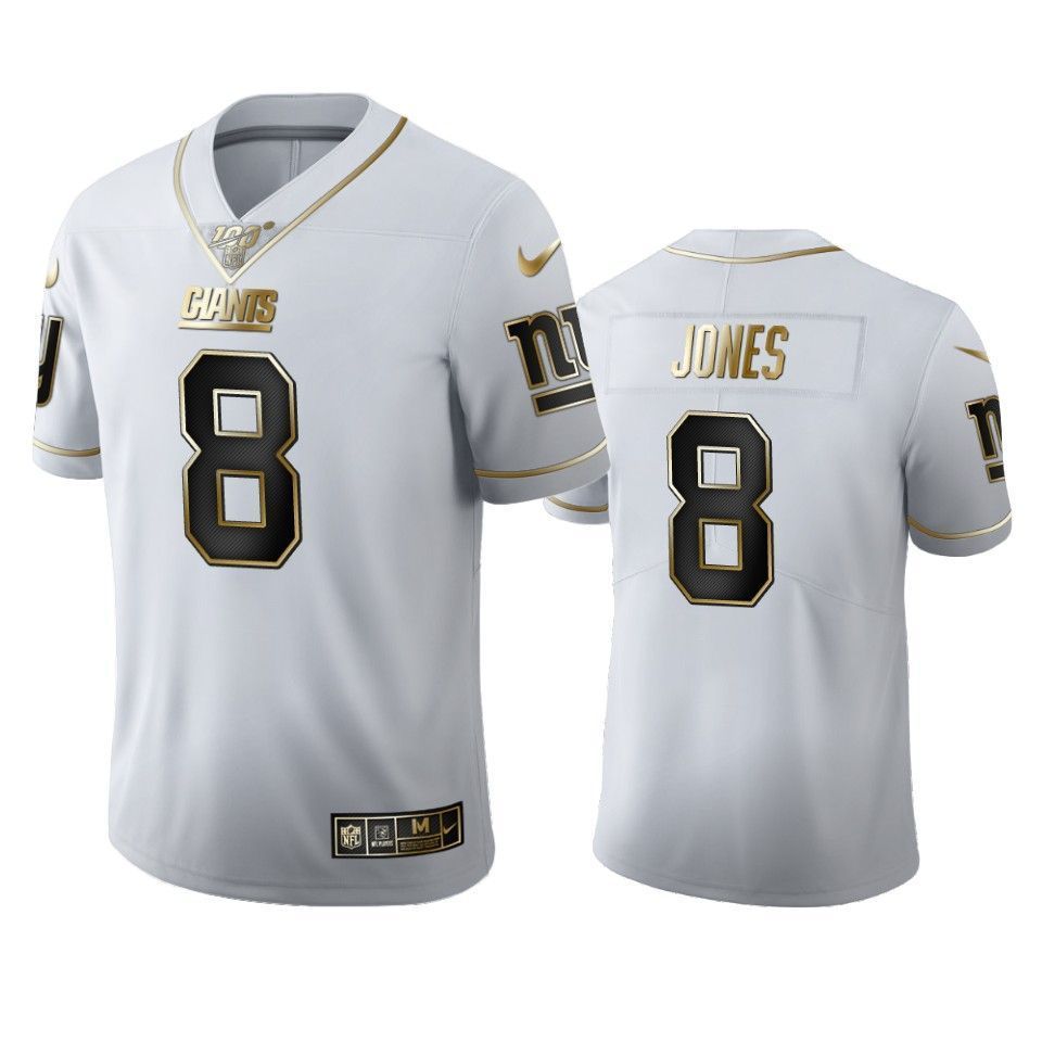 New York Giants Daniel Jones White 100Th Season Golden Edition Mens Jersey